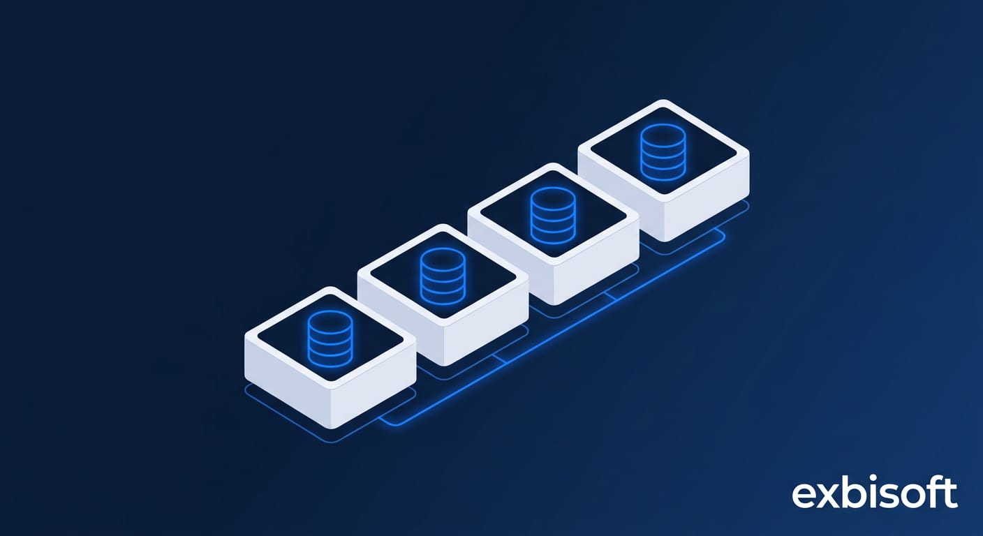 Isometric illustration of multiple disposable database containers spinning up in parallel inside a CI/CD pipeline