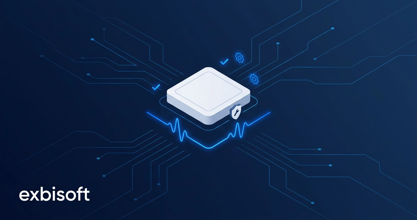 Isometric illustration of a maintained application with monitoring dashboards